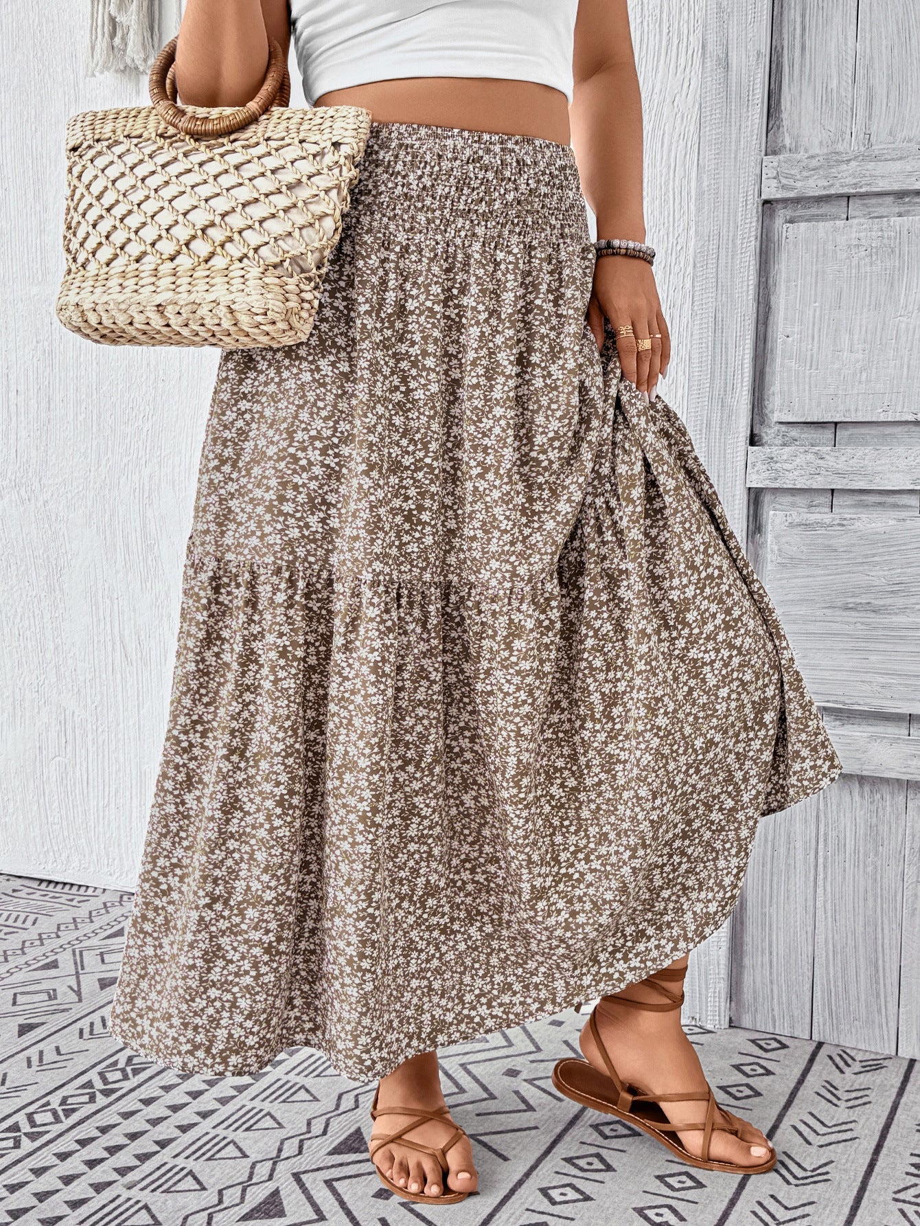 Damen Maxirock mit fließendem Schnitt und floralem Design R&B