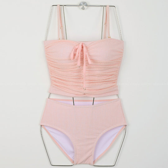 Damen Hoch tailliertes Bikini-Set mit gerafftem Oberteil und verstellbaren Trägern R&B