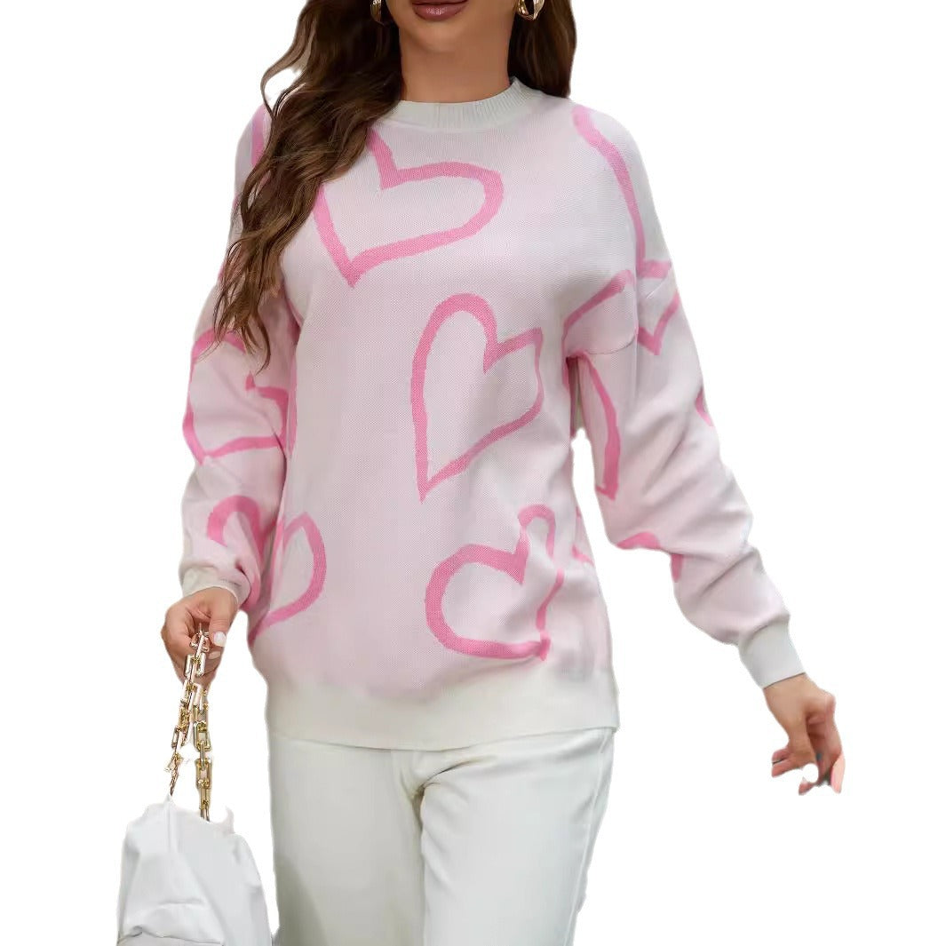 Damen Strickpullover mit Herzmotiv und Lässiger Passform R&B