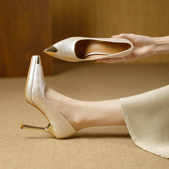 Damen elegante High Heels mit glamourösem Metall-Spitzen-Design R&B