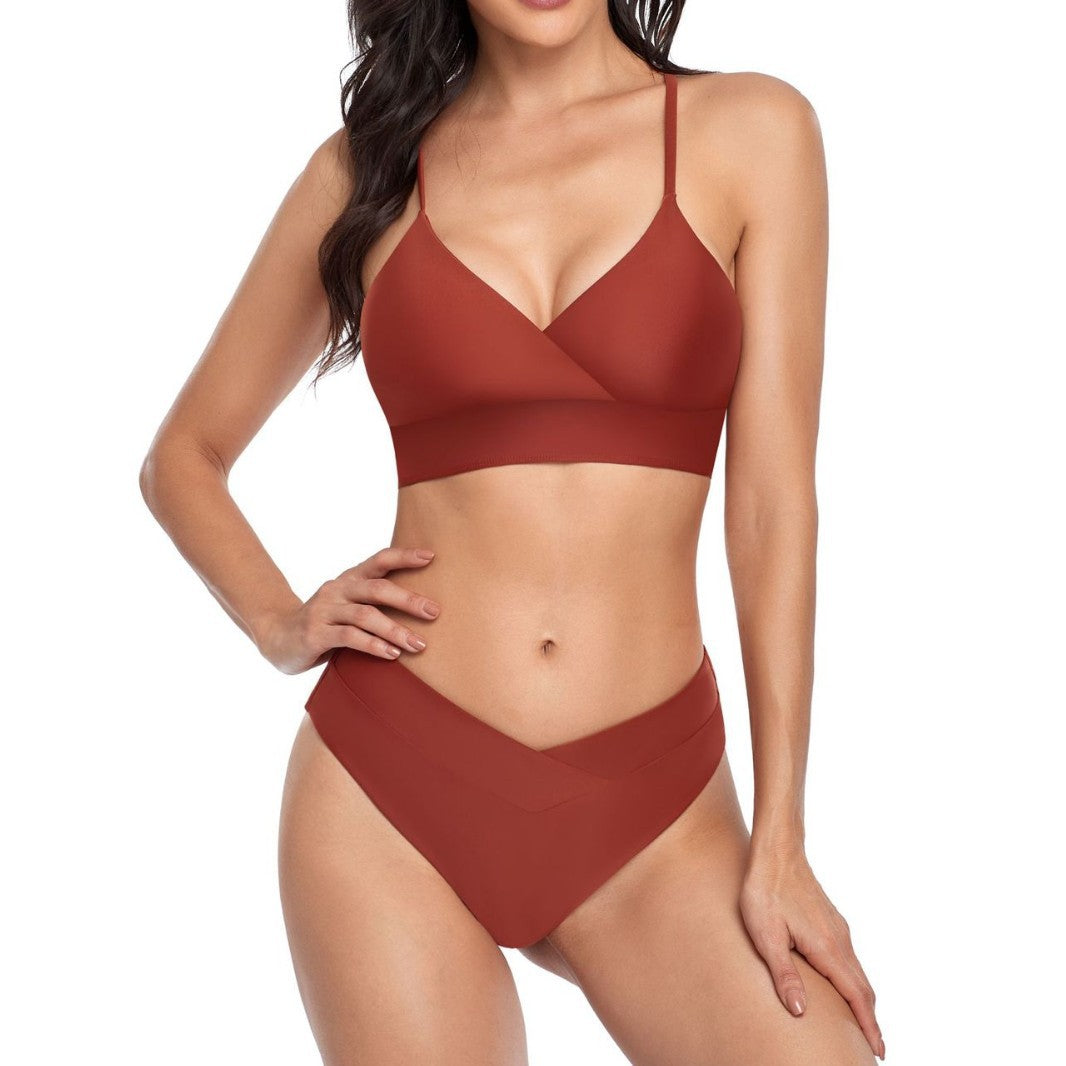 Damen Bikini-Set mit stilvollem Wickeloberteil und hoch geschnittenem Unterteil R&B