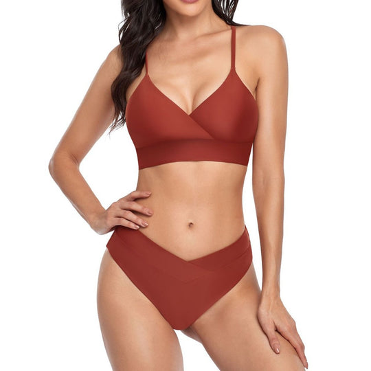 Damen Bikini-Set mit stilvollem Wickeloberteil und hoch geschnittenem Unterteil R&B