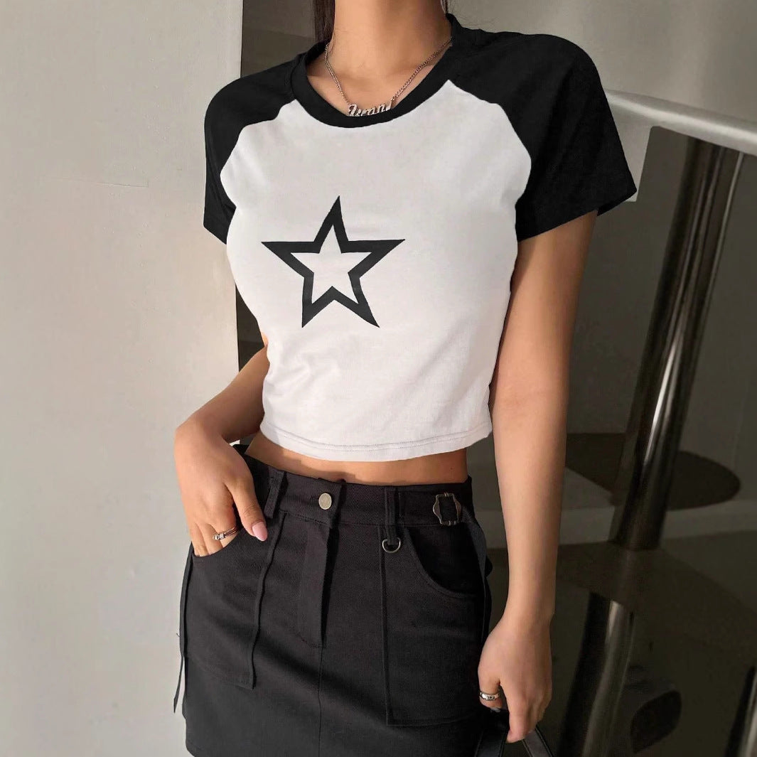 Damen Crop-T-Shirt mit stylischem Sternmotiv und bequemer Passform R&B