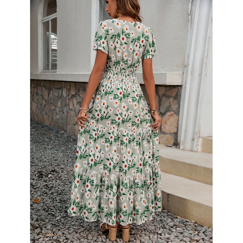 Damen Maxikleid mit floralem Design und elastischem Taillenbund R&B