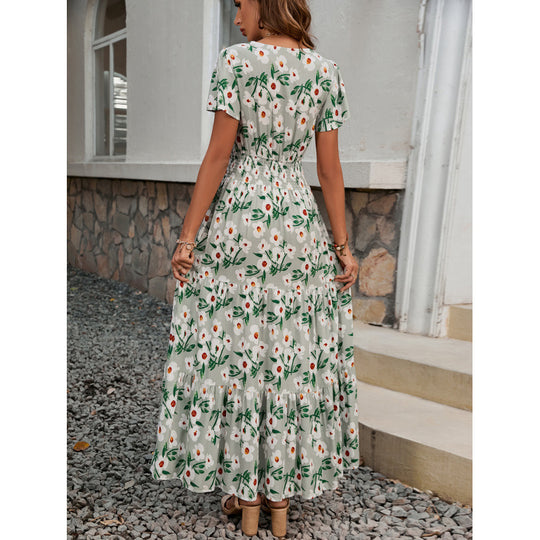 Damen Maxikleid mit floralem Design und elastischem Taillenbund R&B