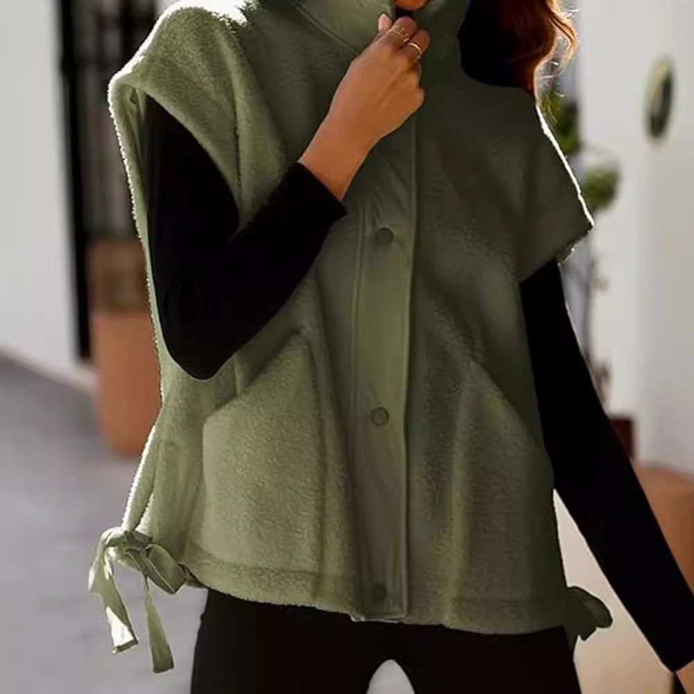 Damen Oversized Fleecewestenjacke mit seitlichen Eingrifftaschen und Druckknopfverschluss R&B
