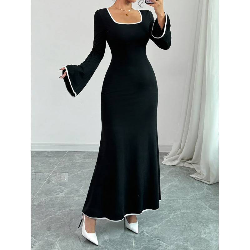 Damen Elegantes Maxikleid mit weiten Ärmeln und quadratischem Ausschnitt R&B