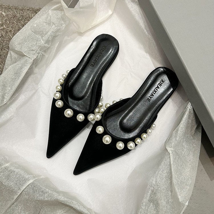 Damen Spitzen-Mules mit glänzenden Perlenverzierungen R&B