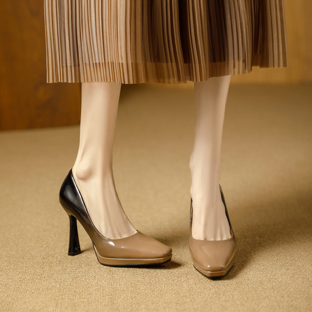 Damen Hochglanz Pumps mit quadratischem Zehenbereich und elegantem Konturdesign R&B