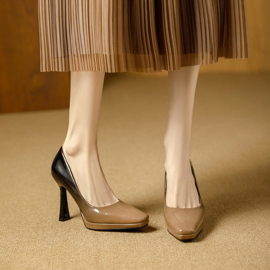 Damen Hochglanz Pumps mit quadratischem Zehenbereich und elegantem Konturdesign R&B