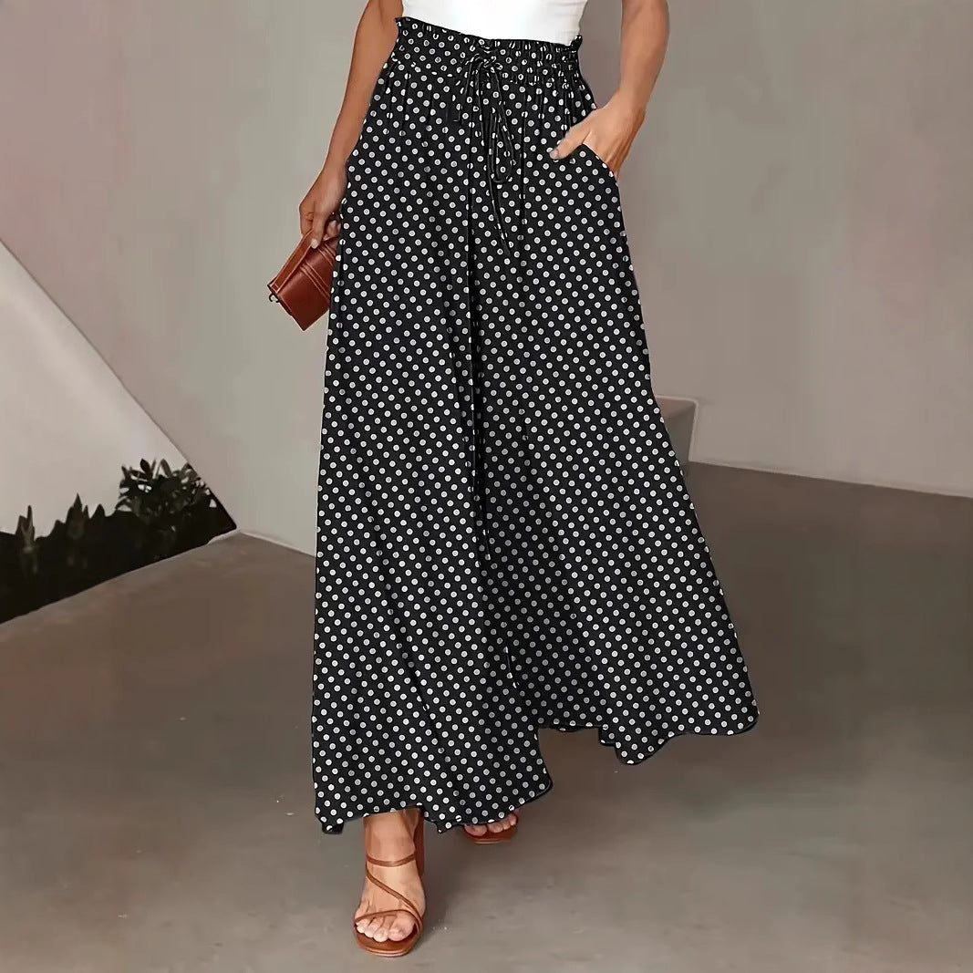 Damen Weit geschnittene Palazzo-Hose mit elastischem Bund und Punktmuster R&B