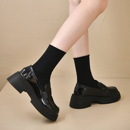 Damen elegante Mokassins mit hohem Blockabsatz R&B