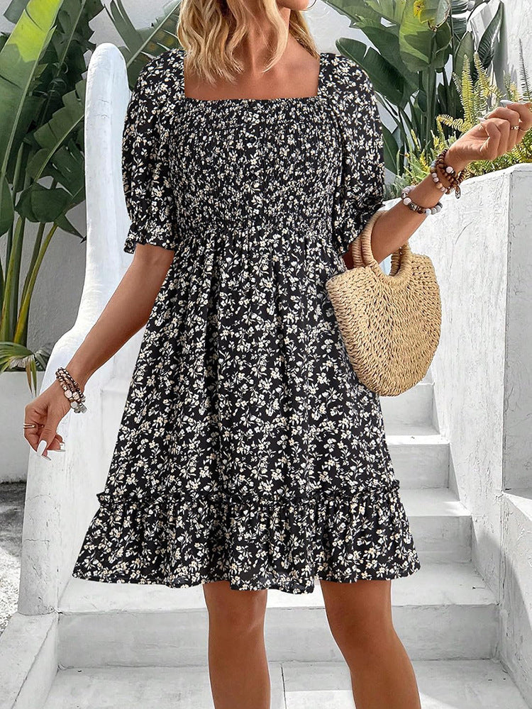 Damen romantisches Sommerkleid mit Puffärmeln und Rüschen R&B