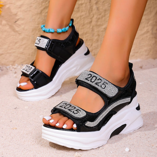 Damen Sportliche Wedge-Sandalen mit verstellbarem Riemchen und funkelndem Detail R&B