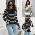Damen Lässiger Strickpullover mit modernem Streifenmuster und komfortablem Schnitt R&B