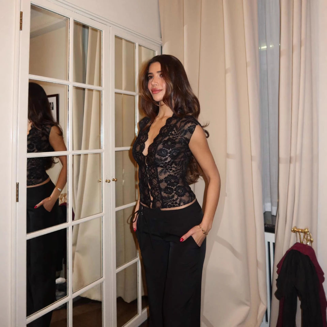 Damen Spitzen-Bodys mit elegantem V-Ausschnitt R&B