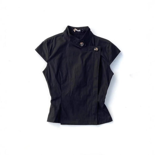 Damen Modisches Kurzarmshirt mit Stehkragen und dezenten Knopfdetails R&B
