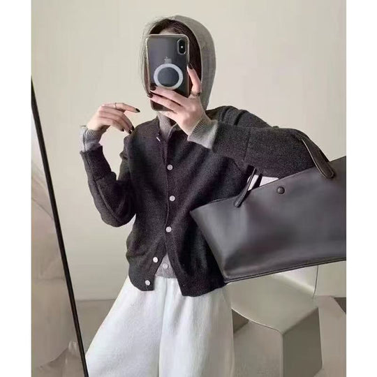 Damen Kuscheliger Cardigan mit Kapuze und Knopfdesign R&B