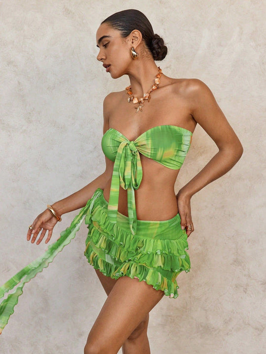 Damen Bandeau-Bikini mit modischen Rüschendetails R&B