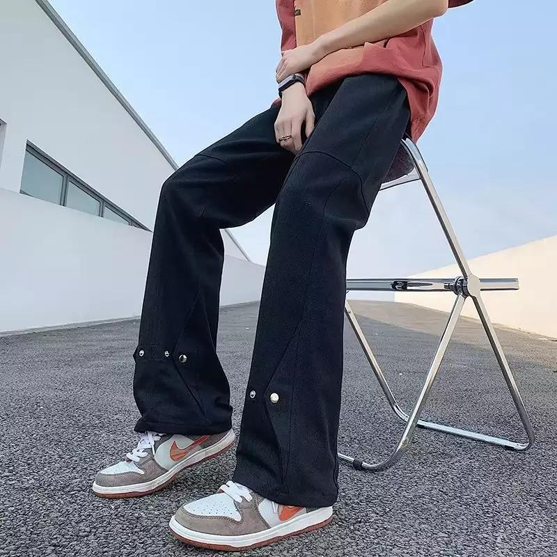 Herren lässige Double-Layer-Hose mit praktischen Druckknöpfen und weitem Bein