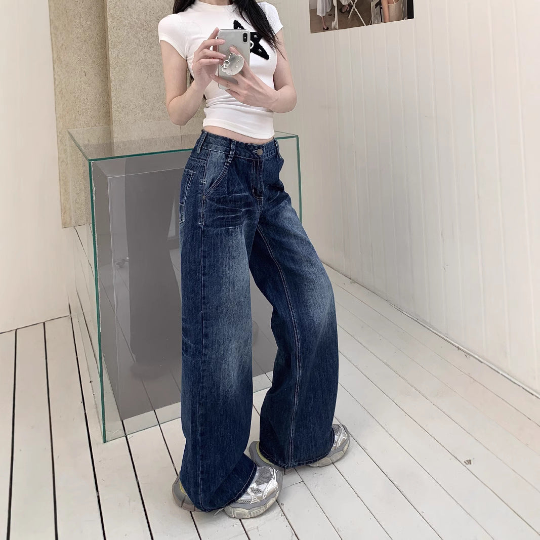 Damen Weite Jeans im lässigen Schnitt mit hoher Taille und modischen Details R&B