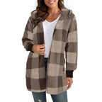 Damen Kuschelige Oversized Jacke mit Kapuze R&B