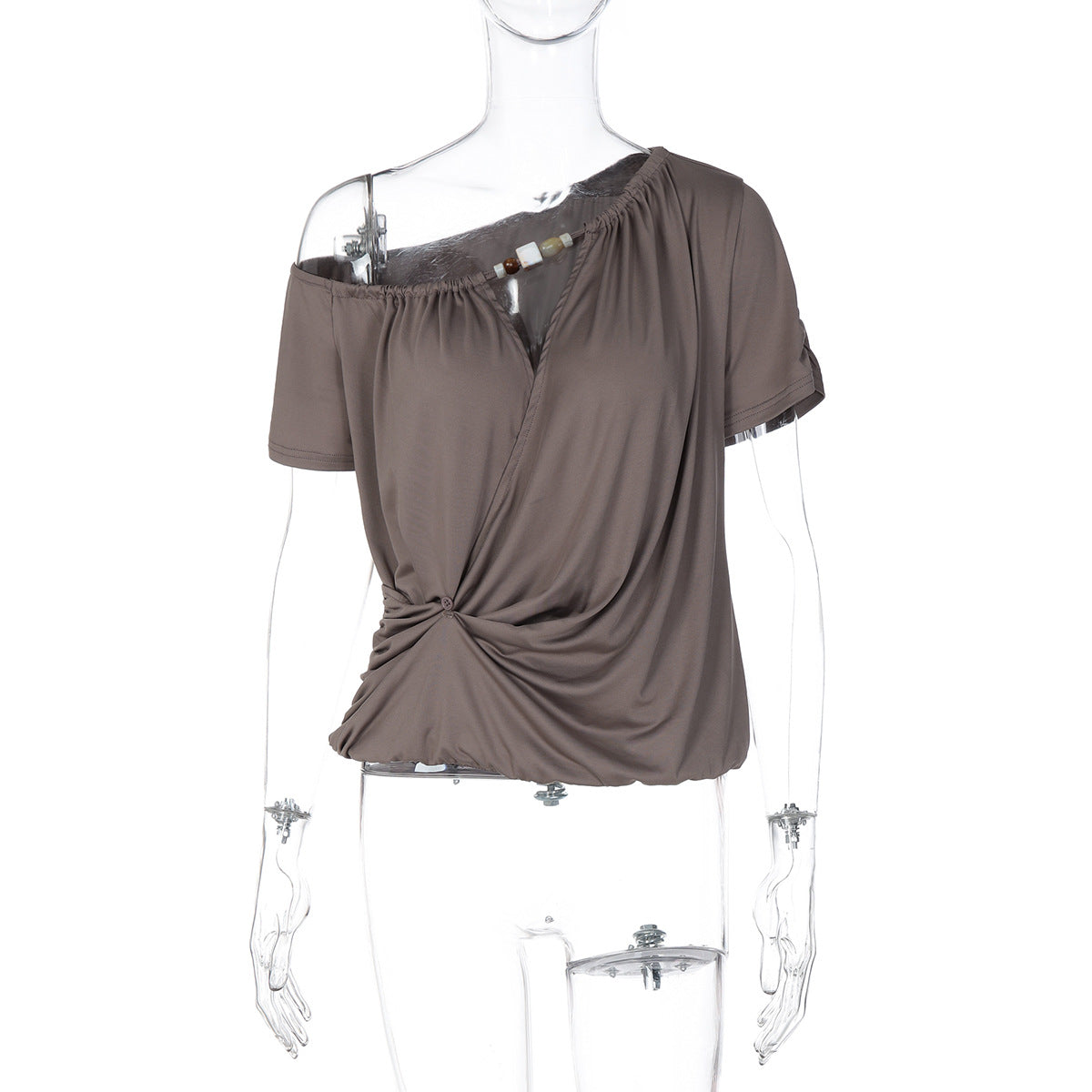 Damen Elegantes Off-Shoulder T-Shirt mit verspieltem Knoten R&B