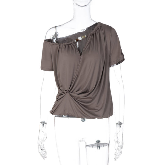 Damen Elegantes Off-Shoulder T-Shirt mit verspieltem Knoten R&B