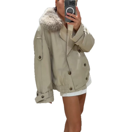 Damen Modische Outdoor-Jacke mit elegantem Kunstfellkragen R&B