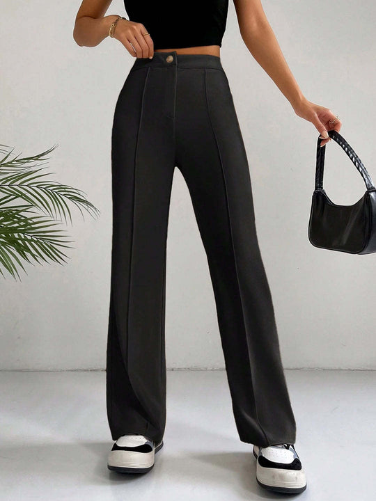 Damen Elegante High-Waist Hose mit seitlichen Nähten und schmalem Schnitt R&B