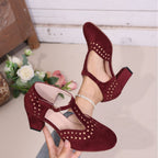 Damen Elegante Pumps mit perforierten Details und komfortablem Blockabsatz R&B
