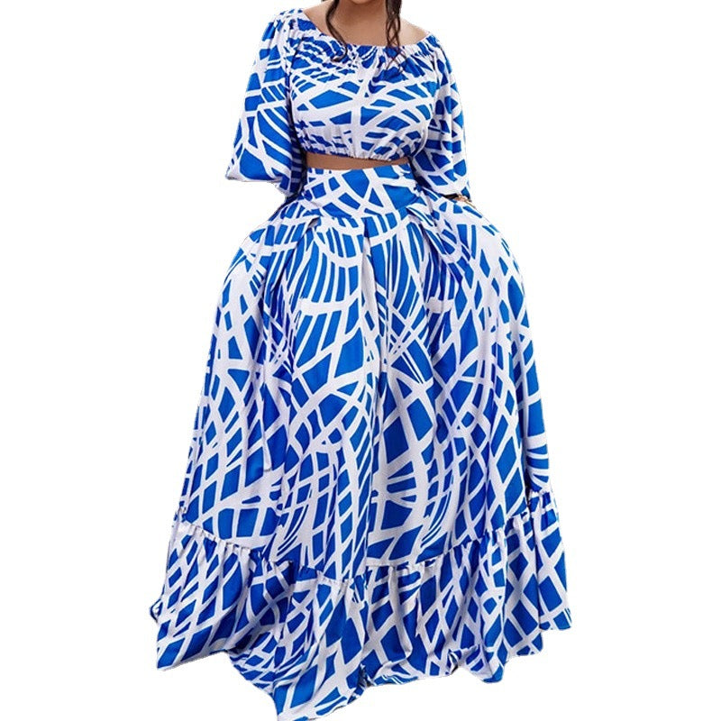 Damen Maxikleid mit überschnittenen Ärmeln und weitem Rock R&B