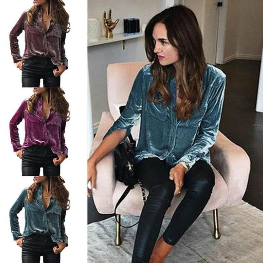 Damen Satin Bluse mit dekorativen Brusttaschen R&B