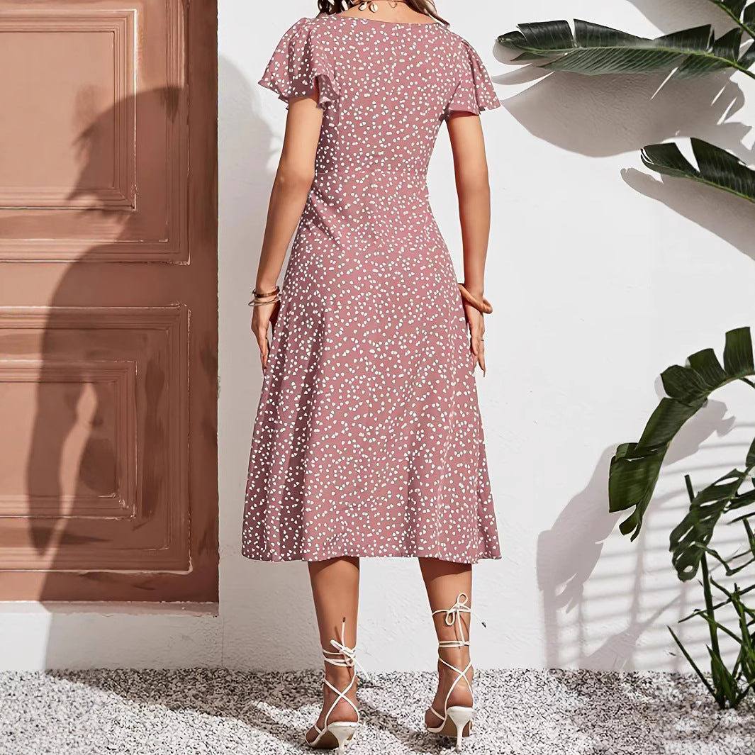 Damen Maxikleid mit Knopfleiste und Rüschenärmeln R&B