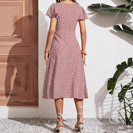 Damen Maxikleid mit Knopfleiste und Rüschenärmeln R&B