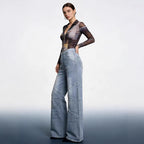 Damen Weite Denim-Hose mit asymmetrischen Nähten