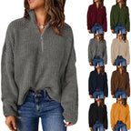 Damen Grobstrickpullover mit Stehkragen und Reißverschluss R&B