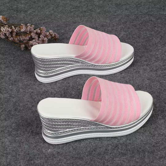 Damen modische Wedge-Pantoletten mit strukturiertem Obermaterial und atmungsaktivem Design R&B