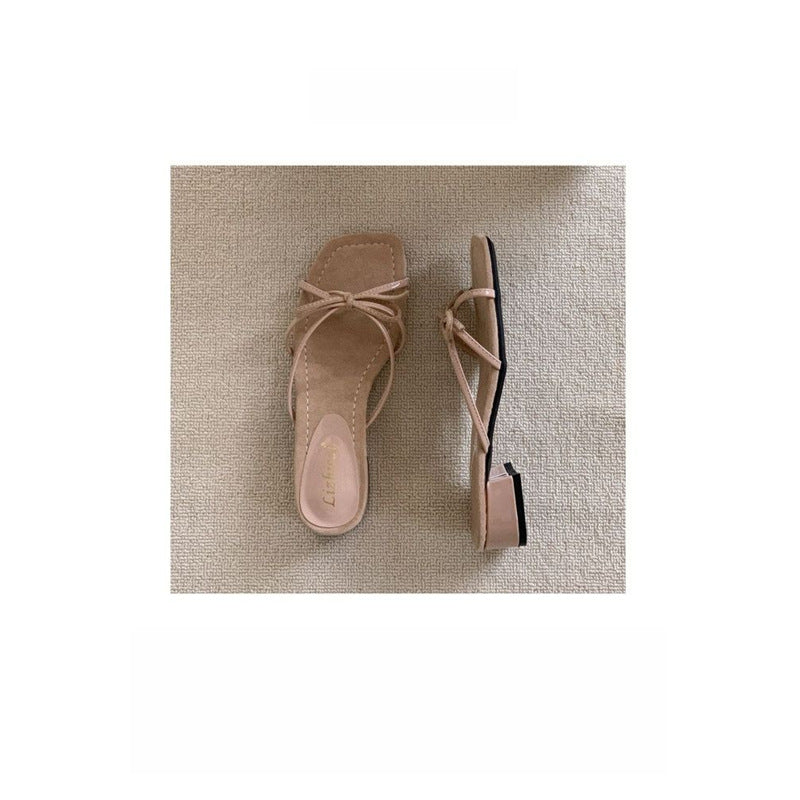 Damen elegante Sandalen mit zierlichen Riemen und niedrigem Absatz R&B