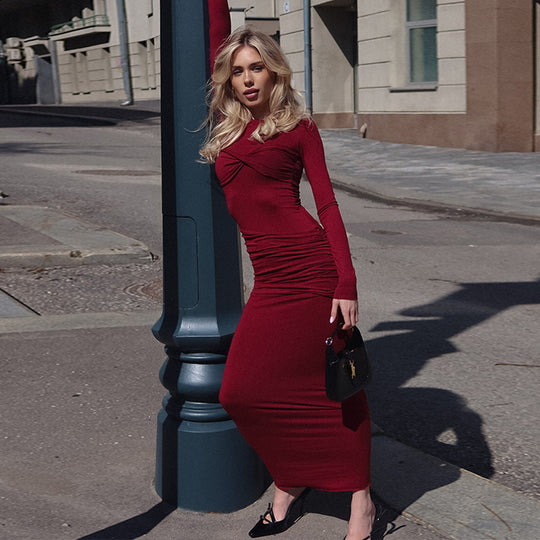 Damen Elegantes und figurbetontes Maxikleid mit Raffungen R&B