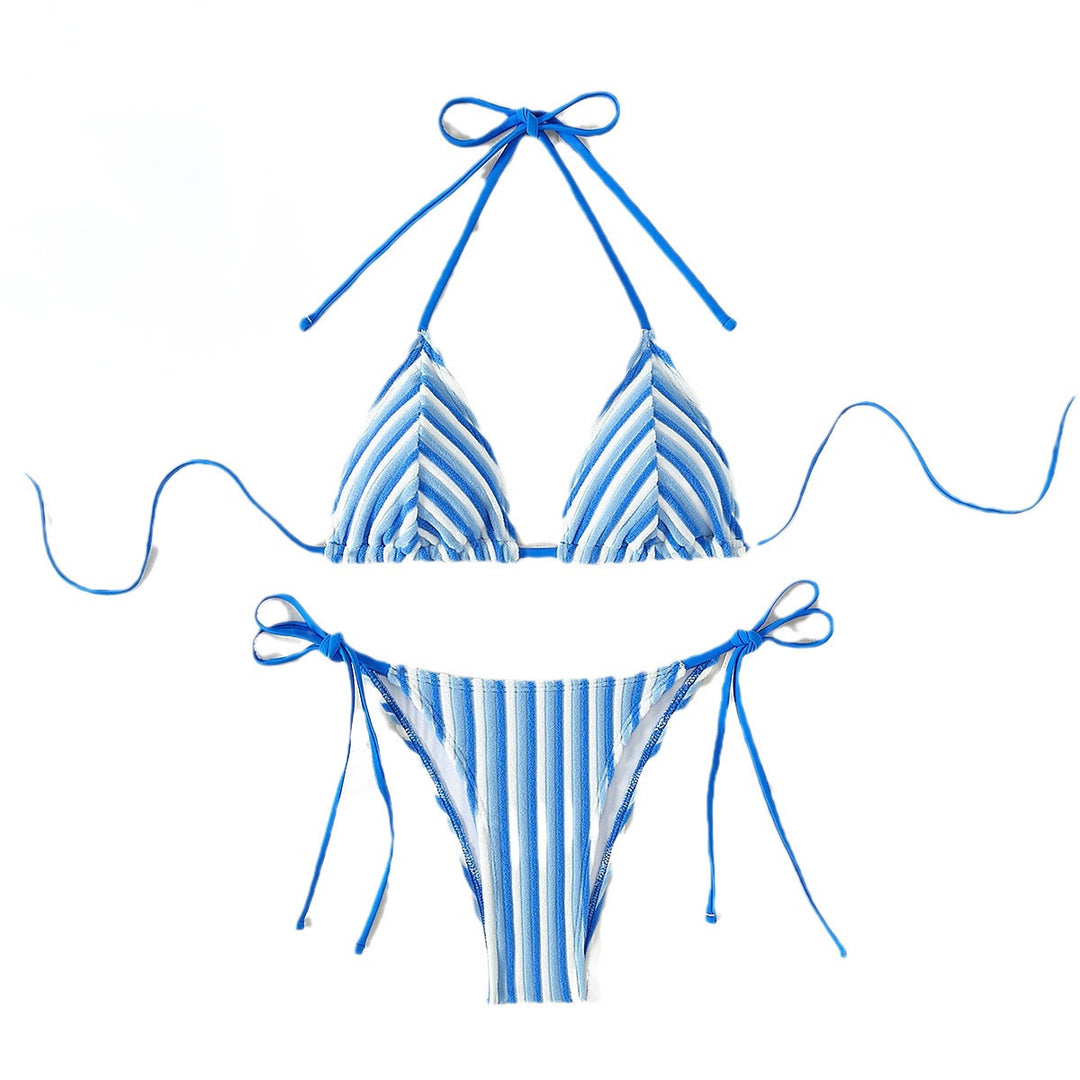 Damen Triangel-Bikini mit raffinierten Streifen und verspielten Schleifen R&B