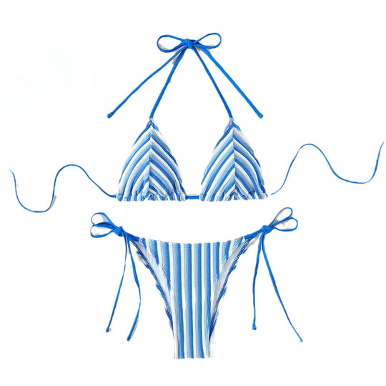 Damen Triangel-Bikini mit raffinierten Streifen und verspielten Schleifen R&B