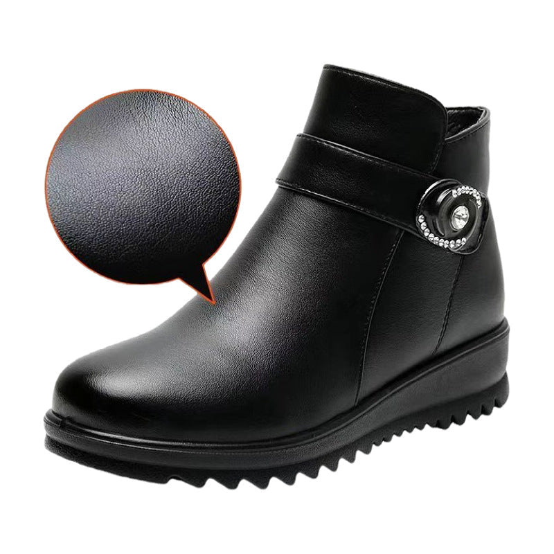 Damen Elegante und warme Stiefeletten mit modischer Schnallenverzierung R&B