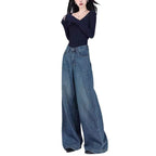 Damen Weite High-Waist Jeans mit tiefem Schritt und elegantem Schnitt R&B