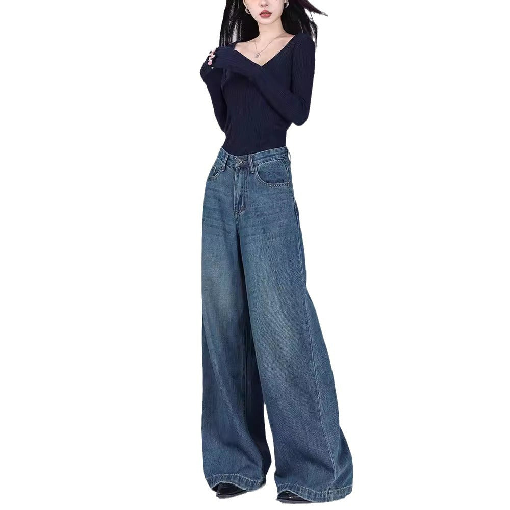 Damen Weite High-Waist Jeans mit tiefem Schritt und elegantem Schnitt R&B