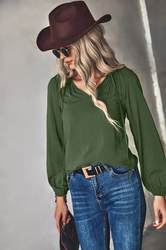 Damen Bluse mit eleganten Raffungen und V-Ausschnitt R&B