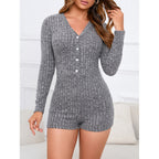 Damen Jumpsuit mit dehnbaren Rippdetails und Knopfleiste R&B