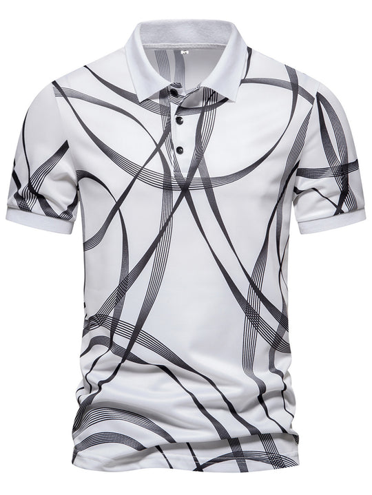 Herren Poloshirt mit modernem grafischen Muster und atmungsaktiven Eigenschaften R&B