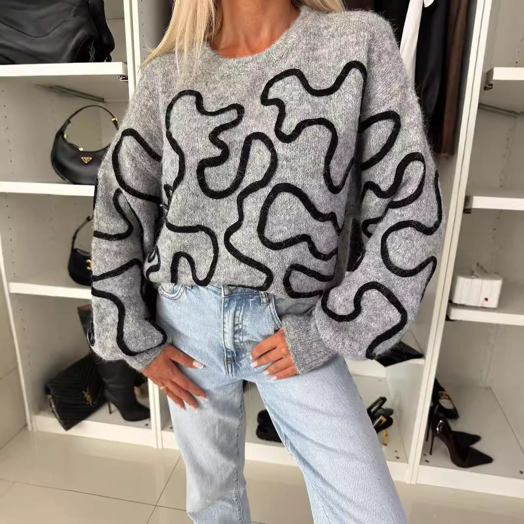 Damen kuscheliger Strickpullover mit kreativem Muster R&B