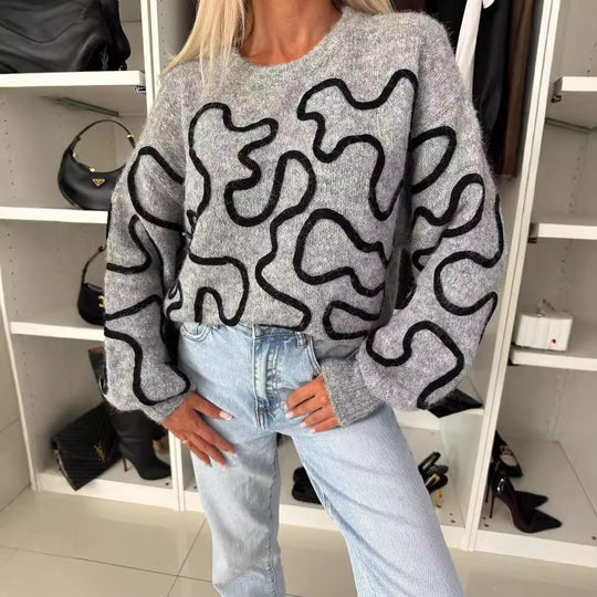 Damen kuscheliger Strickpullover mit kreativem Muster R&B